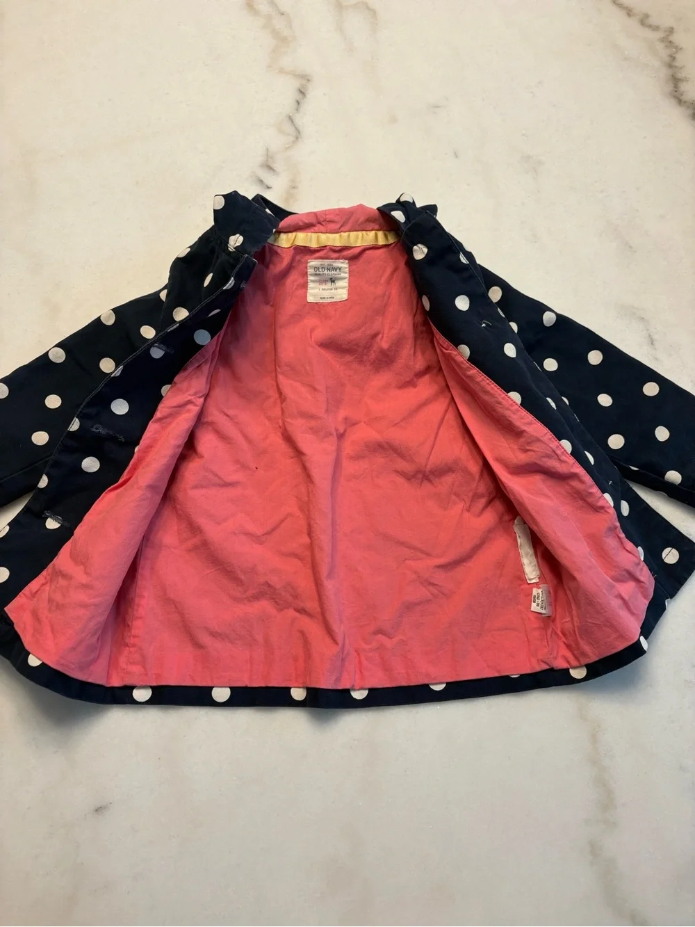 Old Navy Navy Polka Dot Hooded Raincoat with Pink Lining